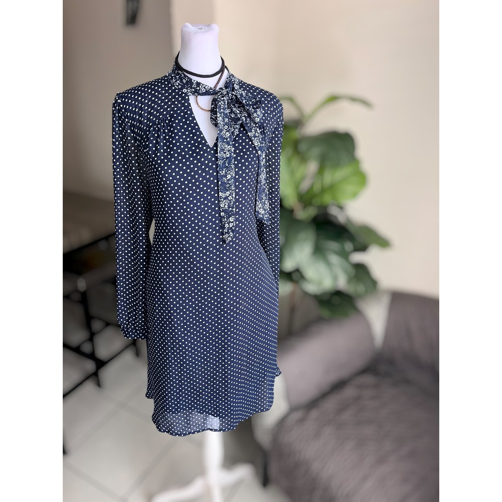 11.1 TYLHO Polka Dot Neck Tie Long Sleeve Tunic Dress Size Medium